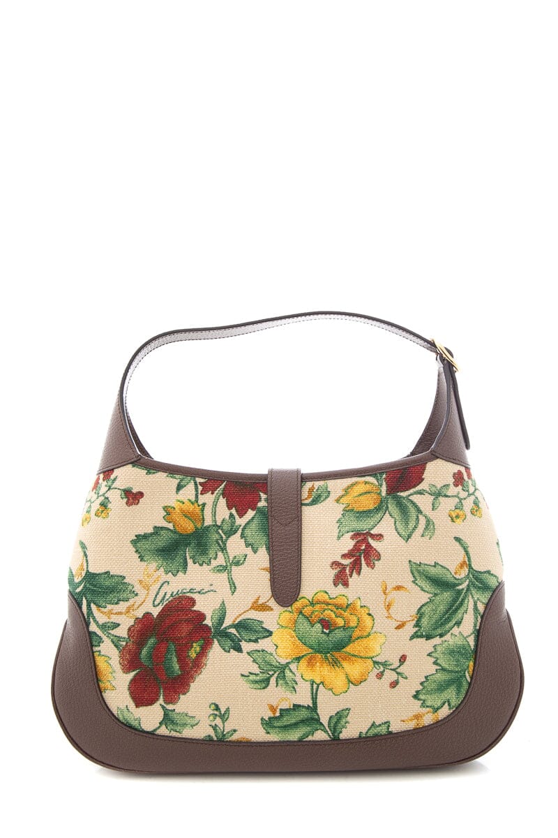 Gucci Jackie Brown Leather Canvas Shoulder Bag Style 2