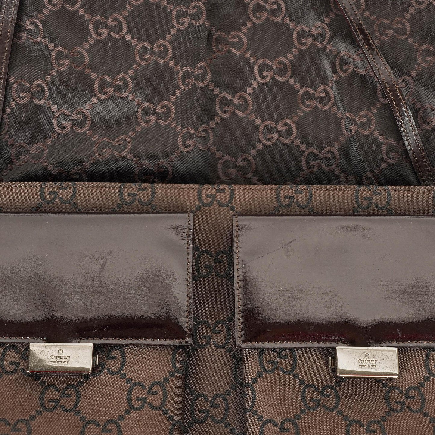 Gucci Brown GG Nylon Double Pocket Shoulder Bag