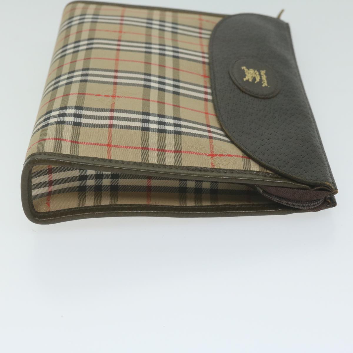 Burberry Nova Check Clutch Bag Nylon Canvas Beige Auth hk1022