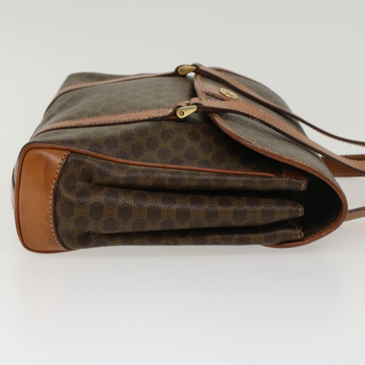 Luxury CELINE Macadam Canvas Hand Bag PVC Leather Brown ki2991