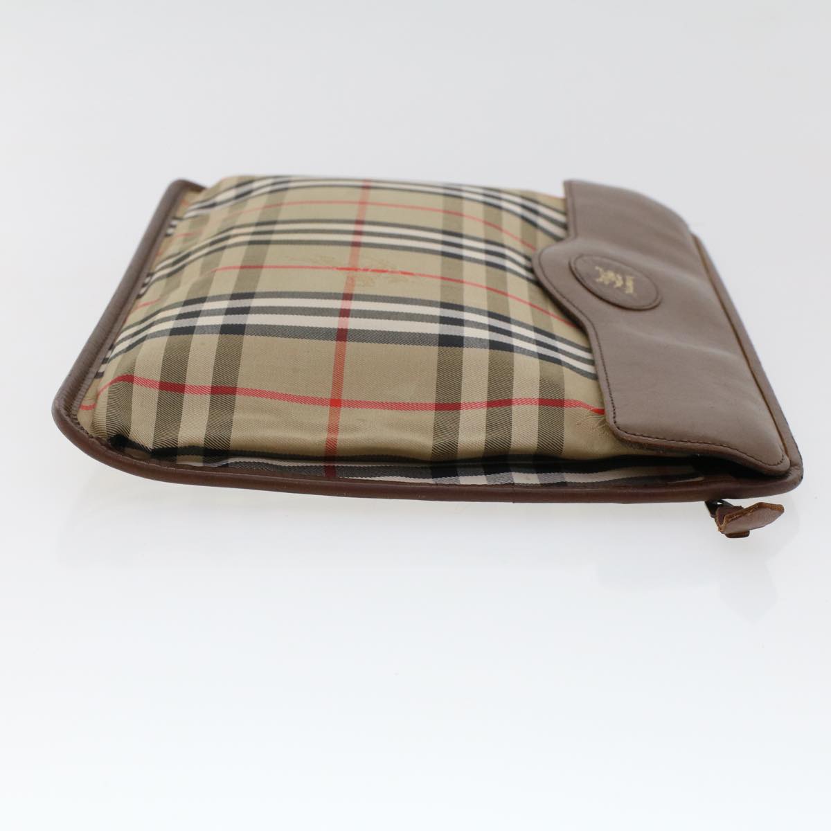 Burberry Nova Check Clutch Bag Nylon Leather Beige Auth ki3144