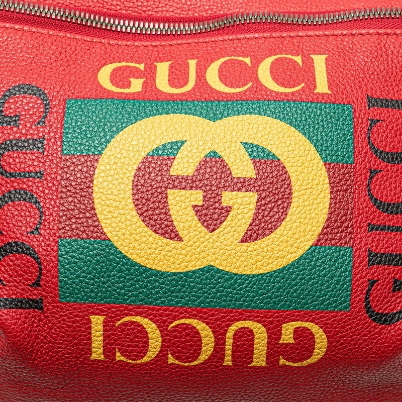Gucci Logo Print Shearling Line Leather Waist Bag
