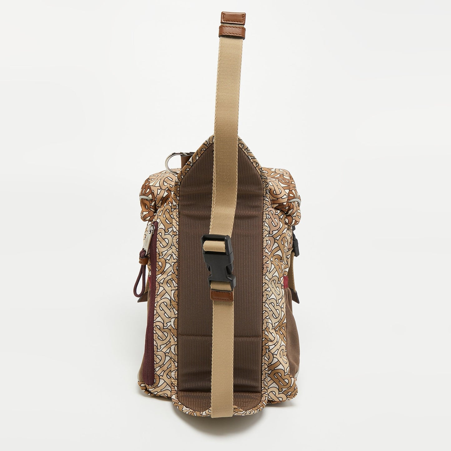 BURBERRY Brown TB Monogram Nylon and Mesh Leo Sling Bag
