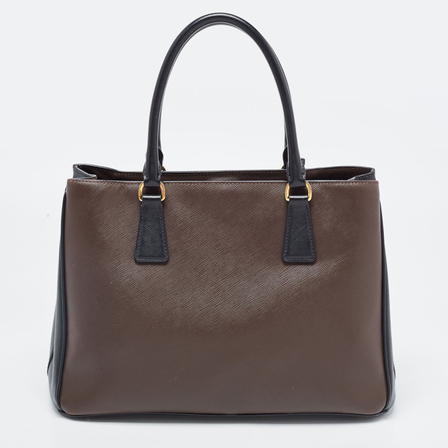 PRADA Brown/Black Saffiano Leather Medium Galleria Double Zip Tote