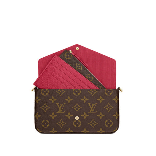 LOUIS VUITTON Shoulder Bag Monogram canvas, leather Brown mini bag clutch bag ChainShoulder strap Pochette Felice Women