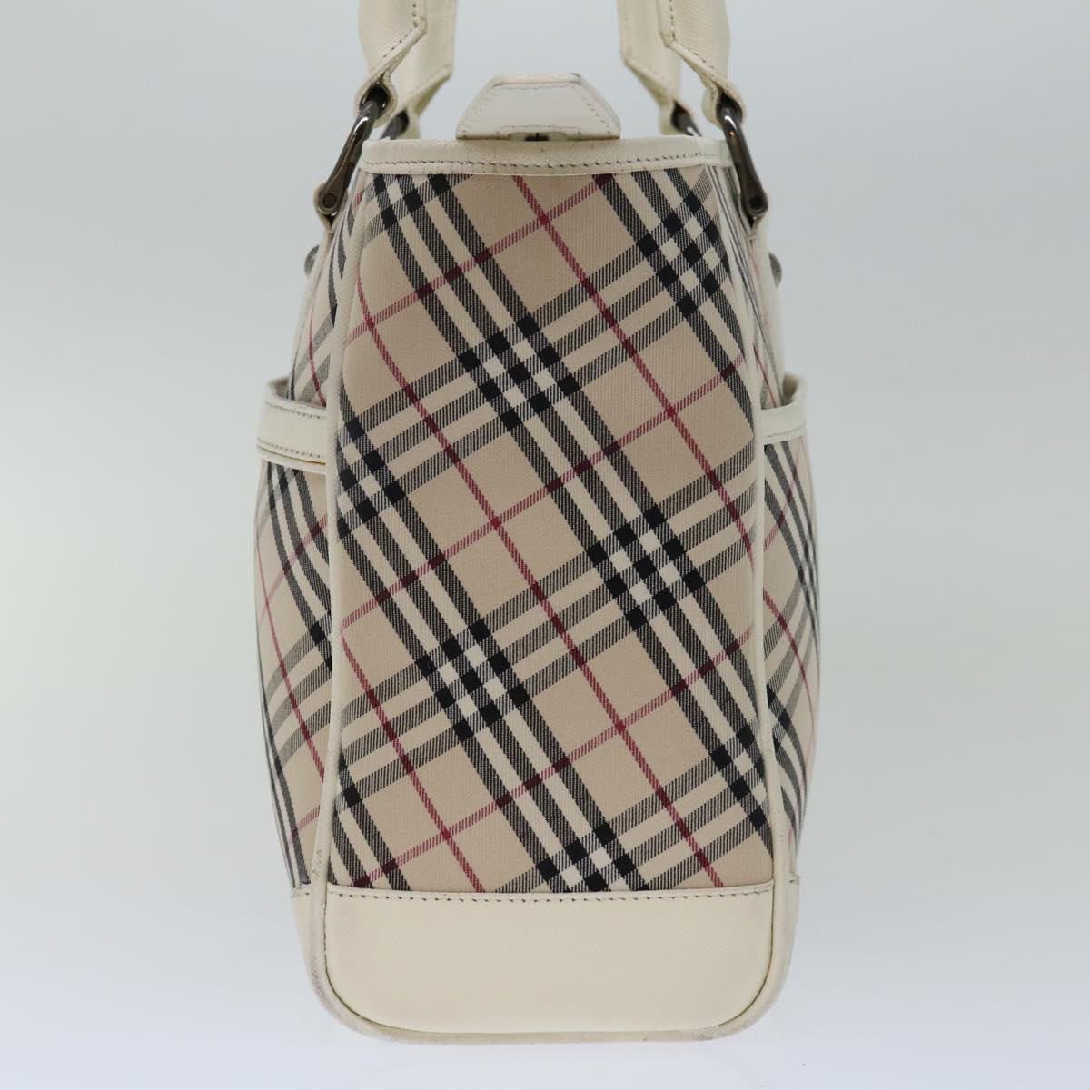 BURBERRY Nova Check Hand Bag Canvas Beige White Auth mr032