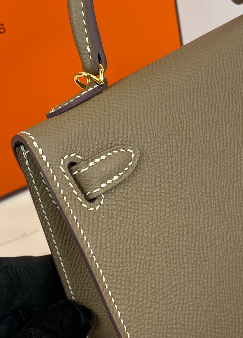 Luxury Hermes Kelly 20 Mini Sellier Bag Gray Epsom Gold Hardware