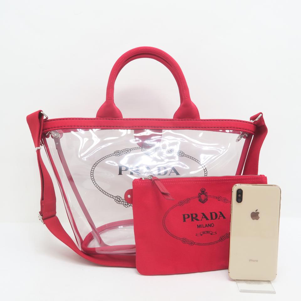 Prada Logo Tote Red Pvc Shoulder Bag