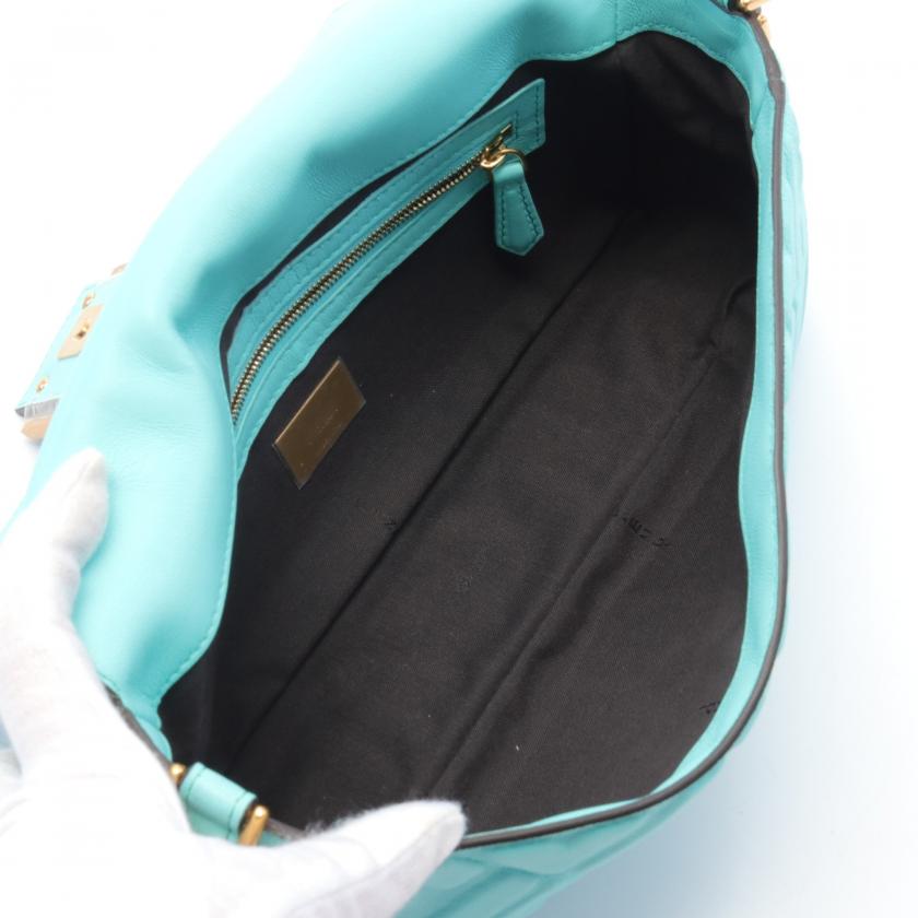 Fendi Baguette Handbag Leather Turquoise Blue 2way