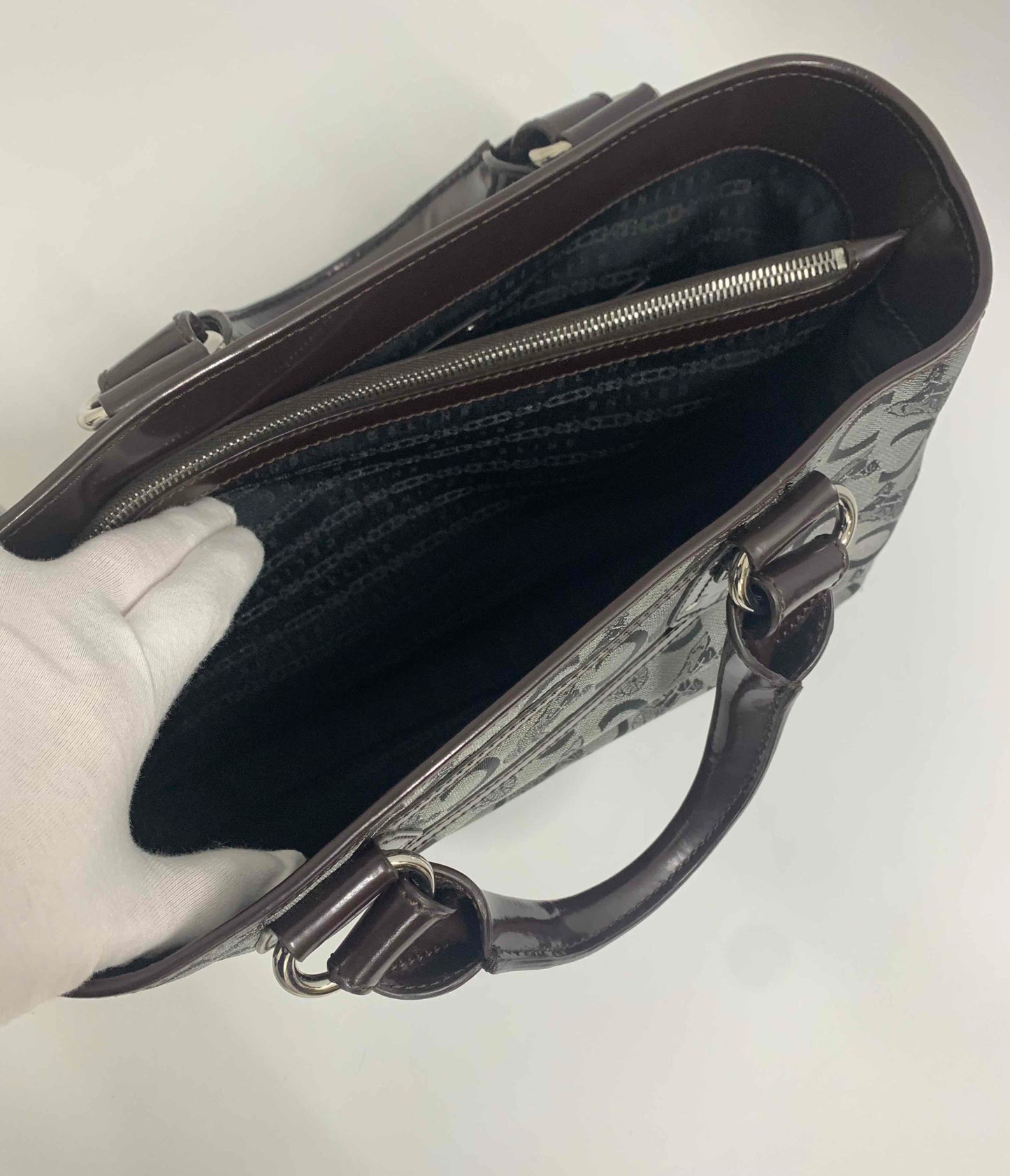 Luxury CELINE Pattern Gray Canvas Top Handle Bag
