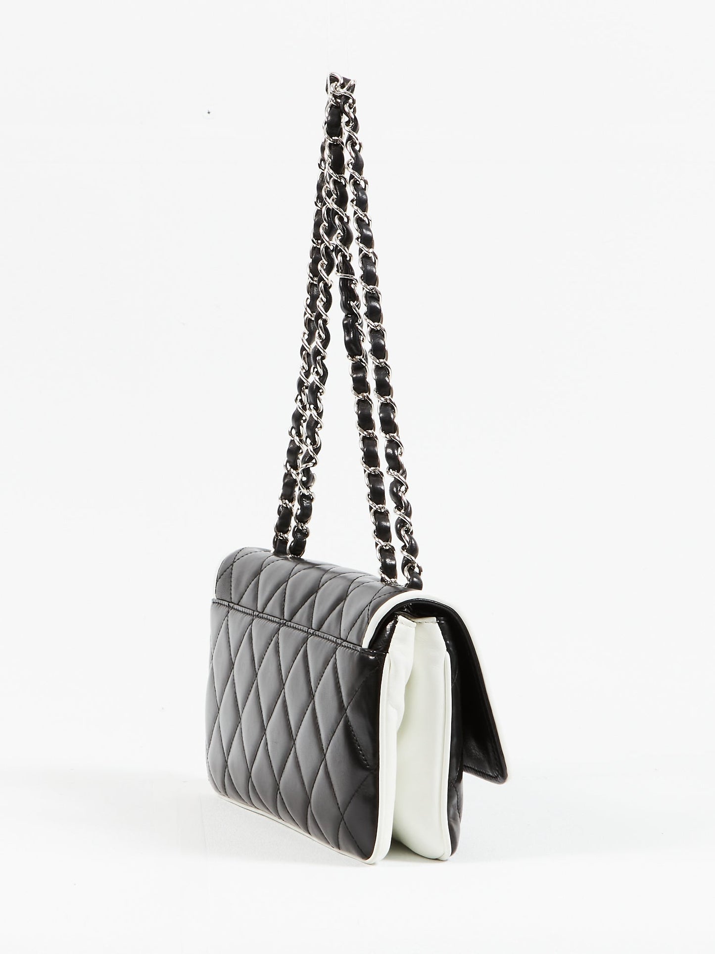 Chanel Black White Lambskin Fliplock CC Flap Shoulder Bag SHW