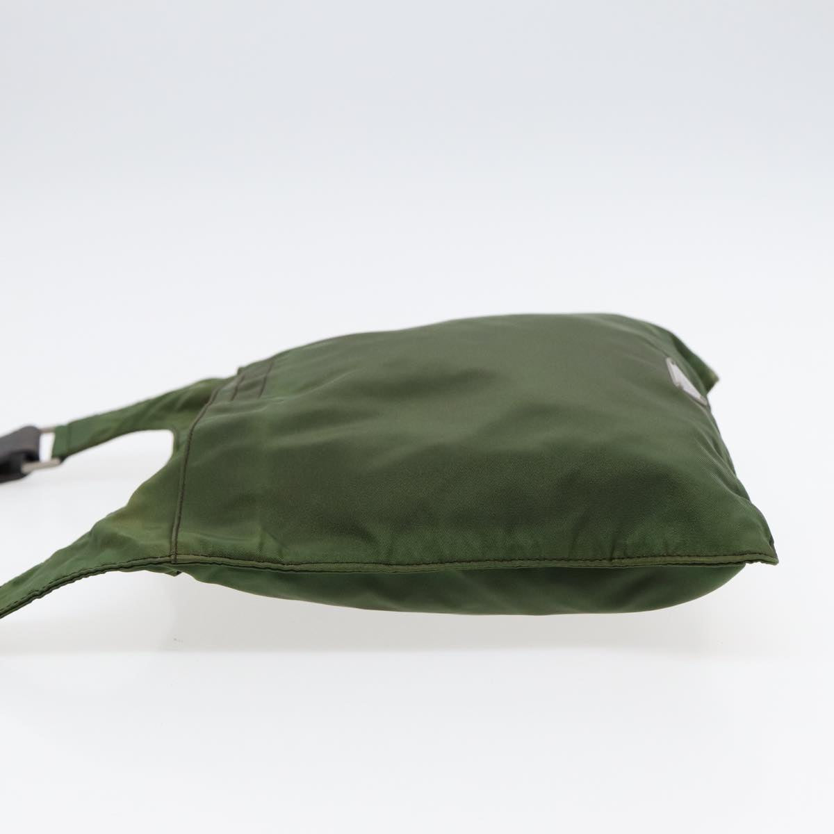 PRADA Shoulder Bag Nylon Khaki Dark Brown Silver Auth