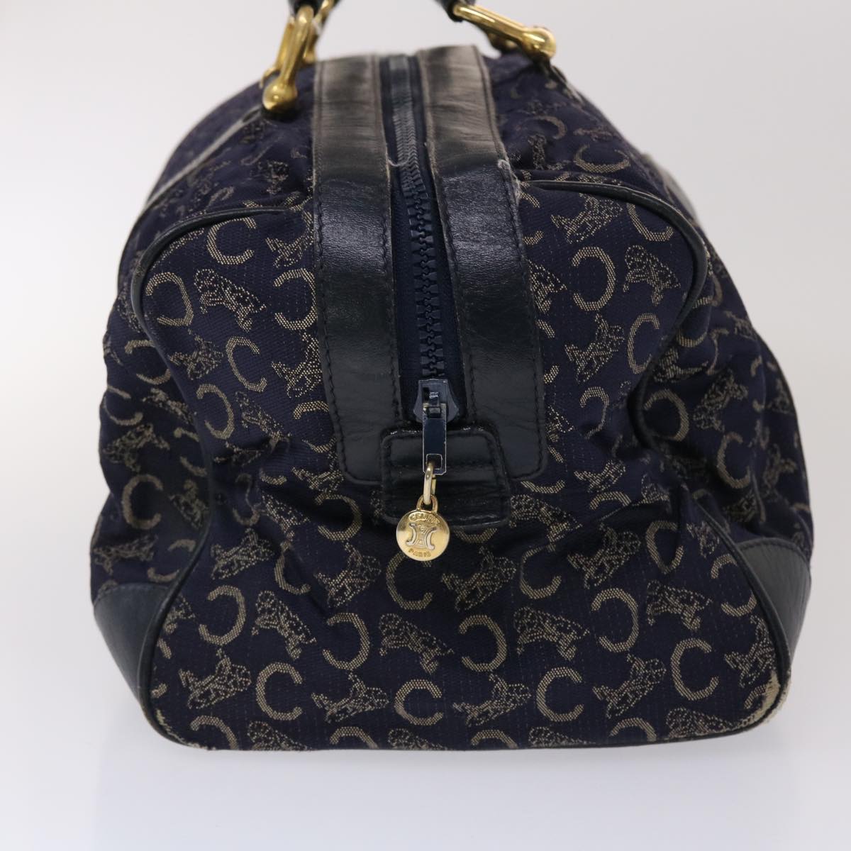 Luxury CELINE Boston Bag Canvas Leather Navy ar8356