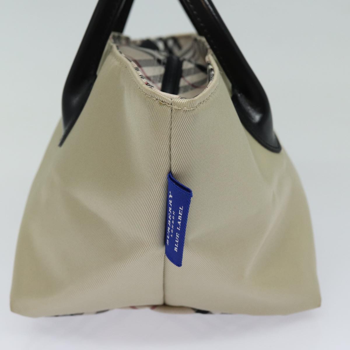 Burberry Nova Check Blue Label Hand Bag Nylon Beige Black Silver Auth ti1928