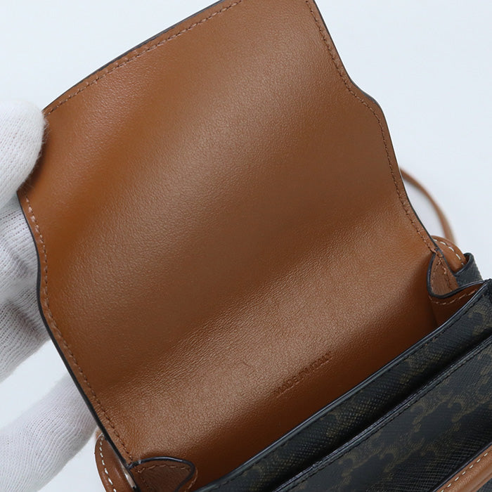CELINE mobile pouch flap Shoulder Bag Triomphe canvas brown Women