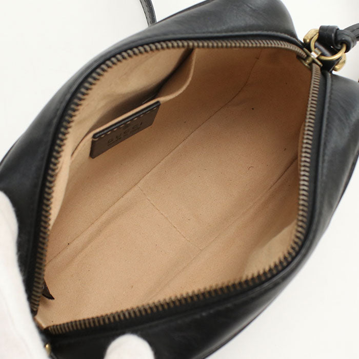 GUCCI 448065 GG Marmont Diagonal shoulder bag chevron leather black Women