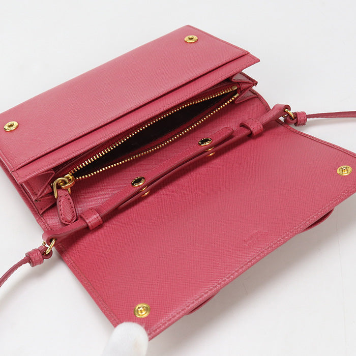 PRADA Long wallet Safiano Shoulder wallet/Chain wallet leather pink Women