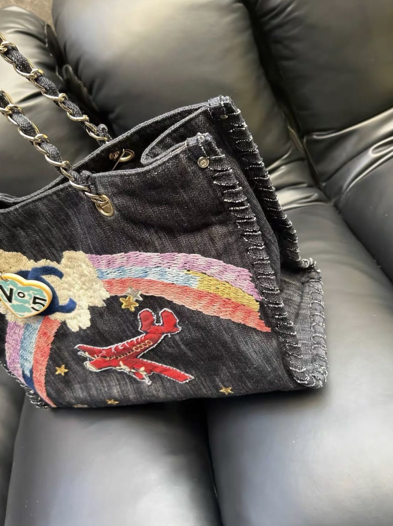 Chanel 2005 2006 Coco plane denim tote bag
