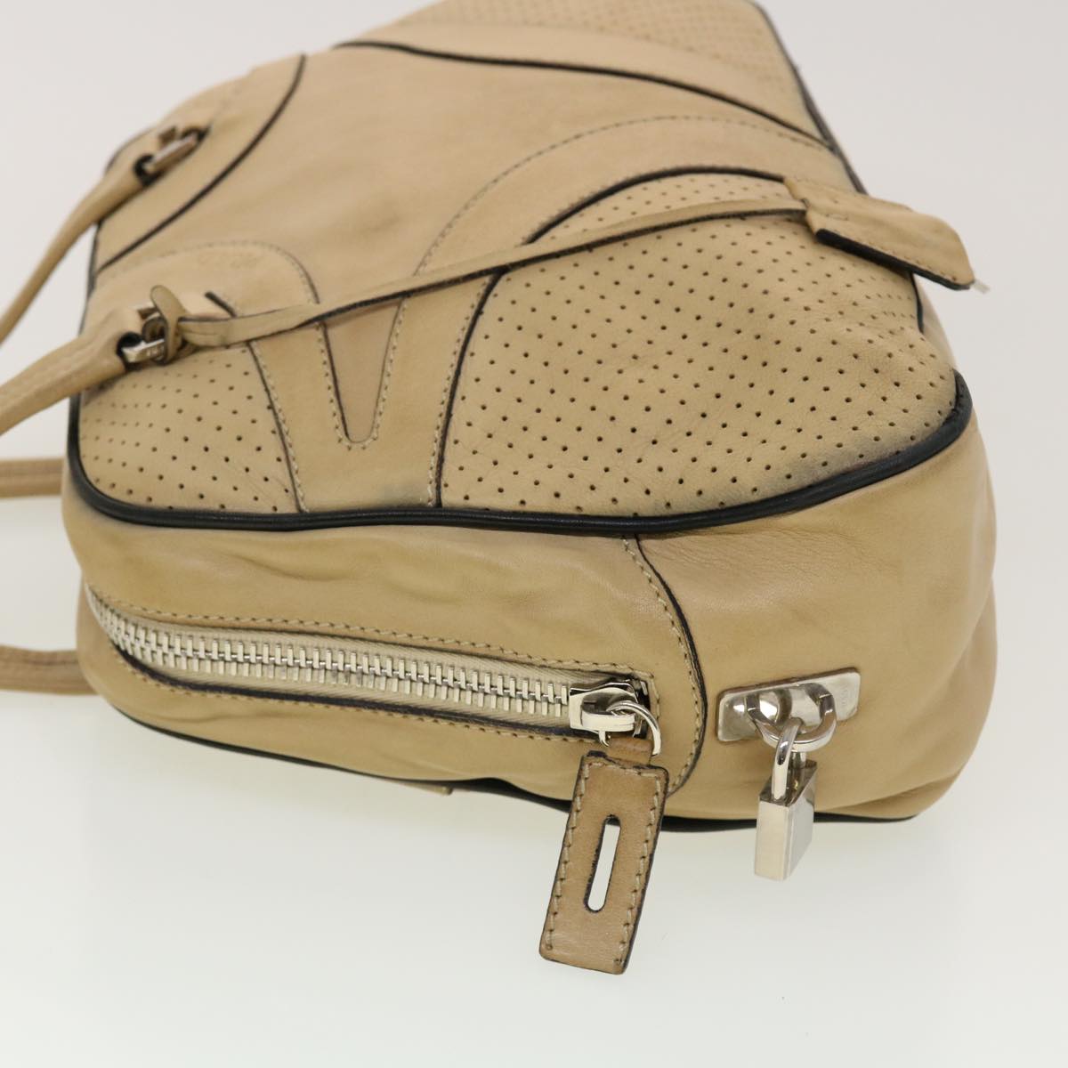 Prada Hand Bag Leather Beige