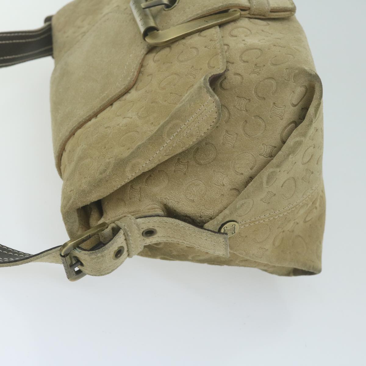 Luxury CELINE C Macadam Canvas Shoulder Bag Suede Beige 10490