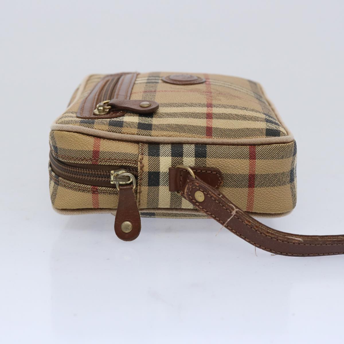 Burberry Nova Check Clutch Bag PVC Leather Beige Auth yk10533