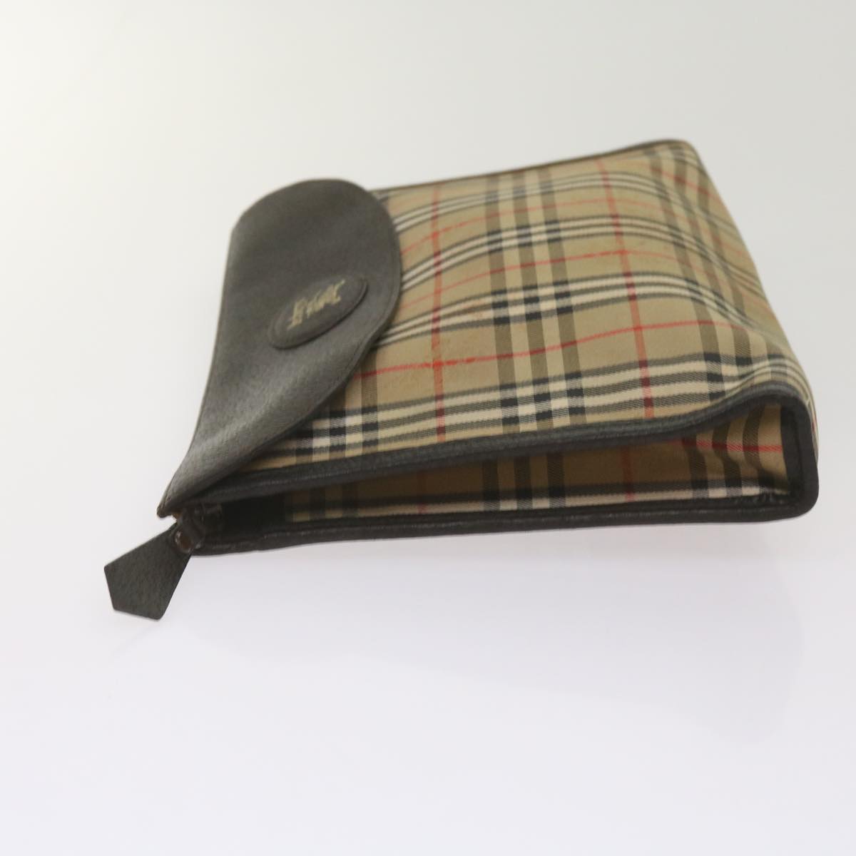 Burberry Nova Check Clutch Bag Canvas Black Beige Auth yk11237