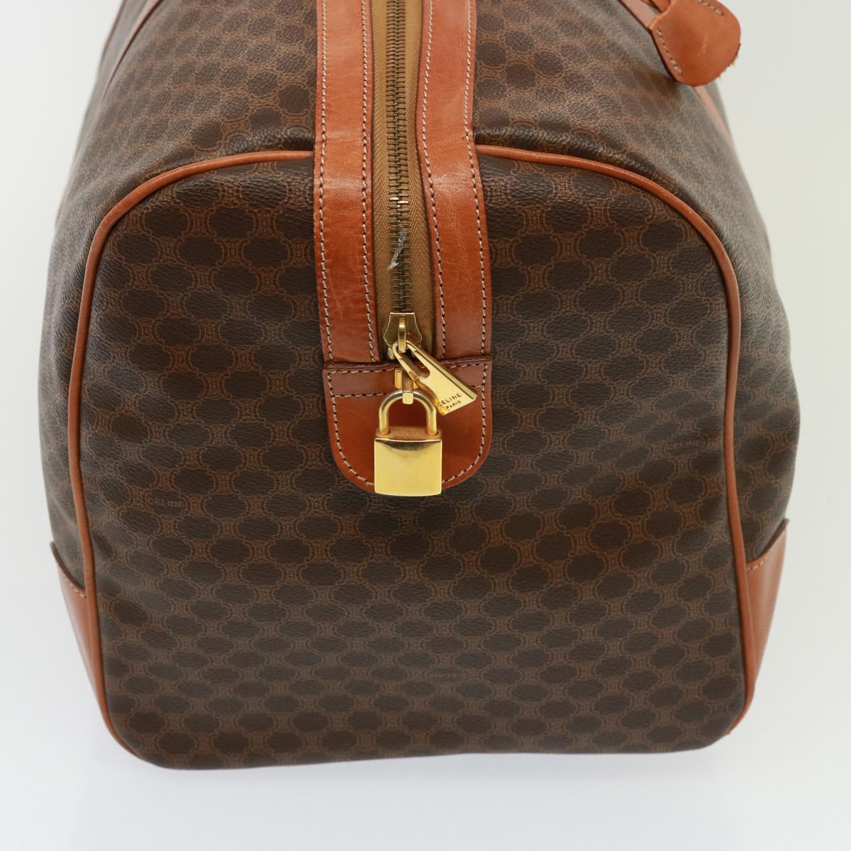 Luxury CELINE Macadam Canvas Boston Bag PVC Leather Brown 13158