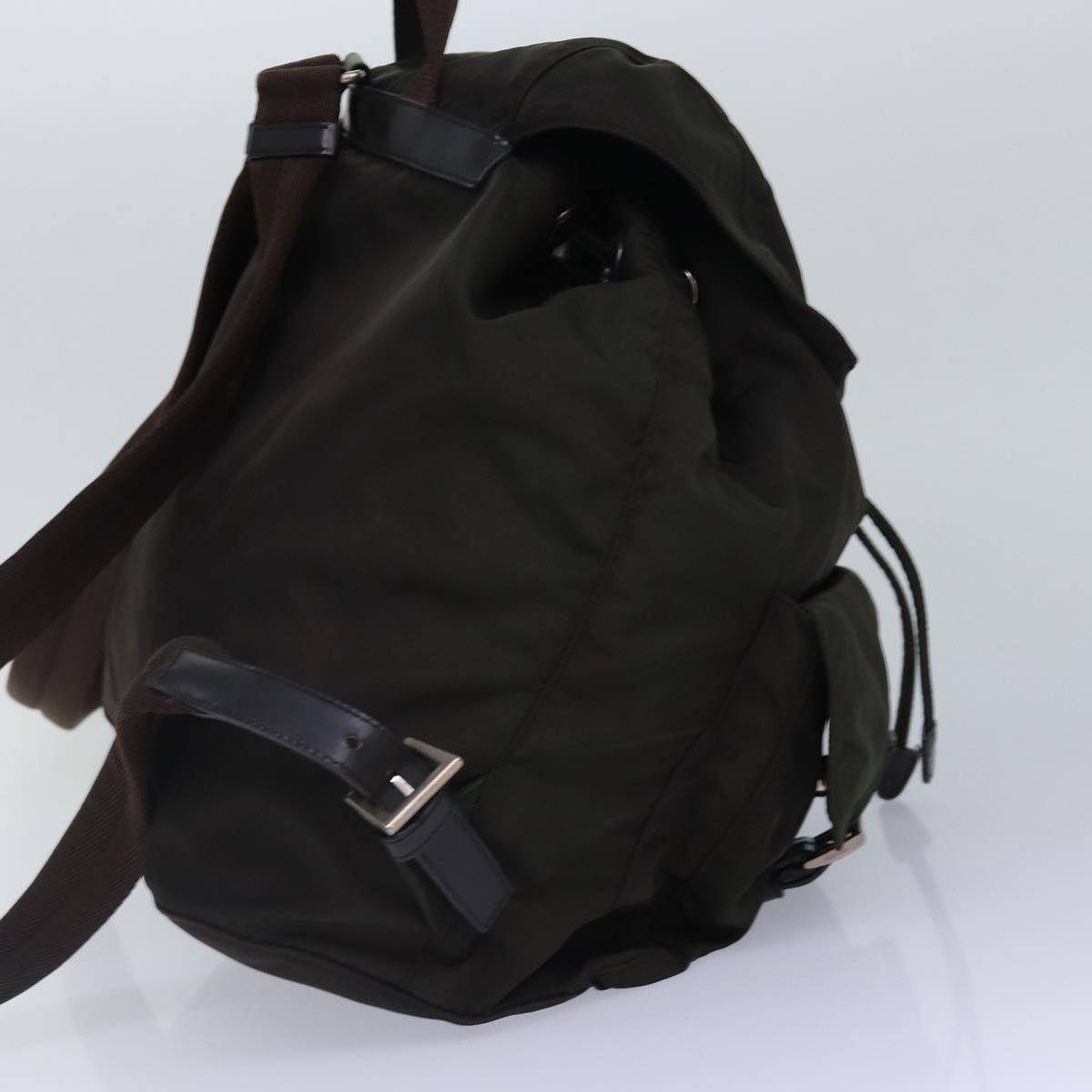 PRADA Backpack Nylon Khaki Brown Silver Auth