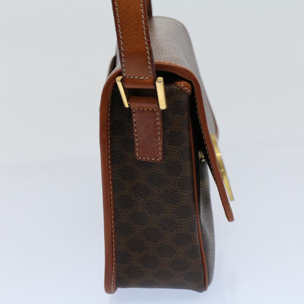 Luxury CELINE Macadam Canvas Shoulder Bag PVC Leather Brown 8696
