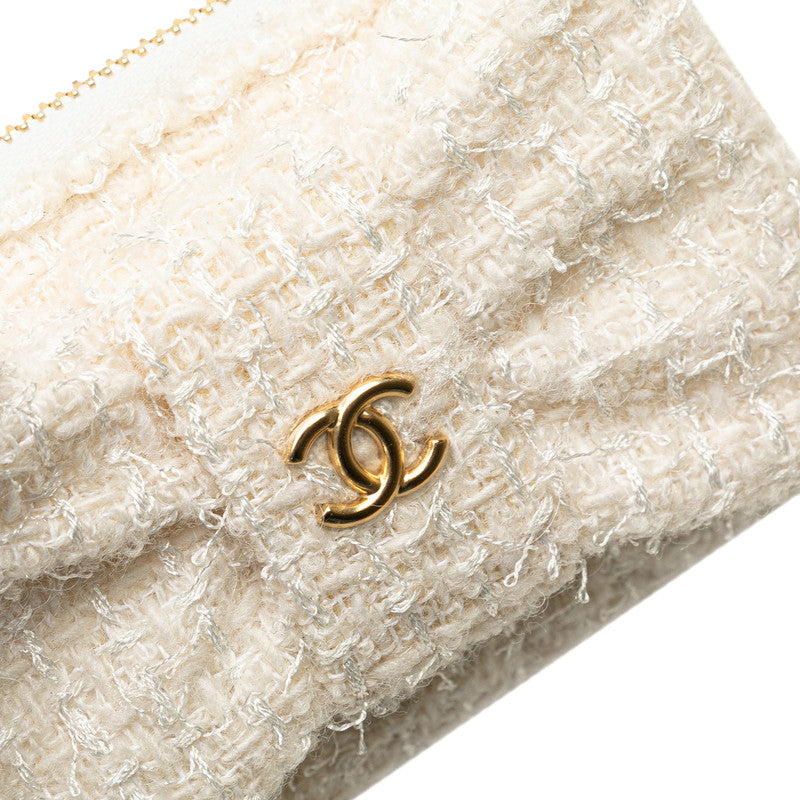 Chanel Coco Mark Ribbon Mini Tweed Leather Coin Case Handbag