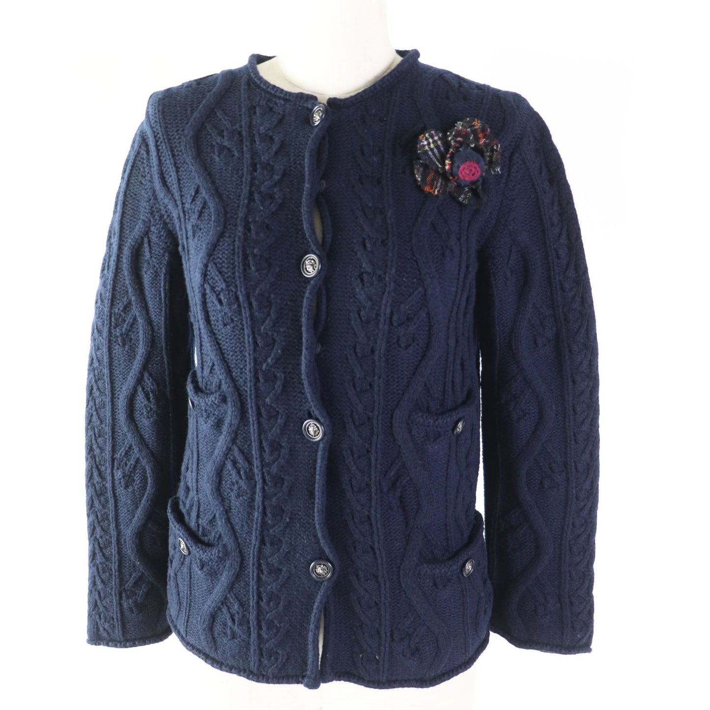 Chanel Cashmere Cable Knit Cardigan Navy Classic Flap Tote