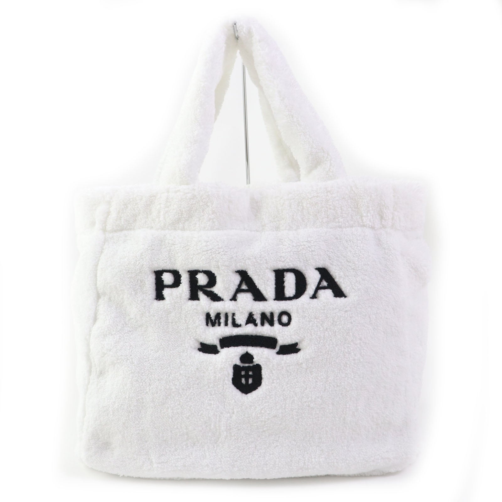 PRADA Tote Bag 1BG130 Terry (pile fabric) White Black , BIANCO NERO SPUGNA Women