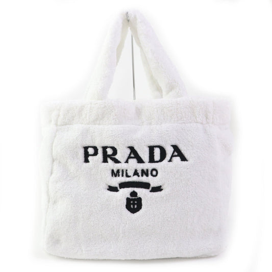 PRADA Tote Bag 1BG130 Terry (pile fabric) White Black , BIANCO NERO SPUGNA Women