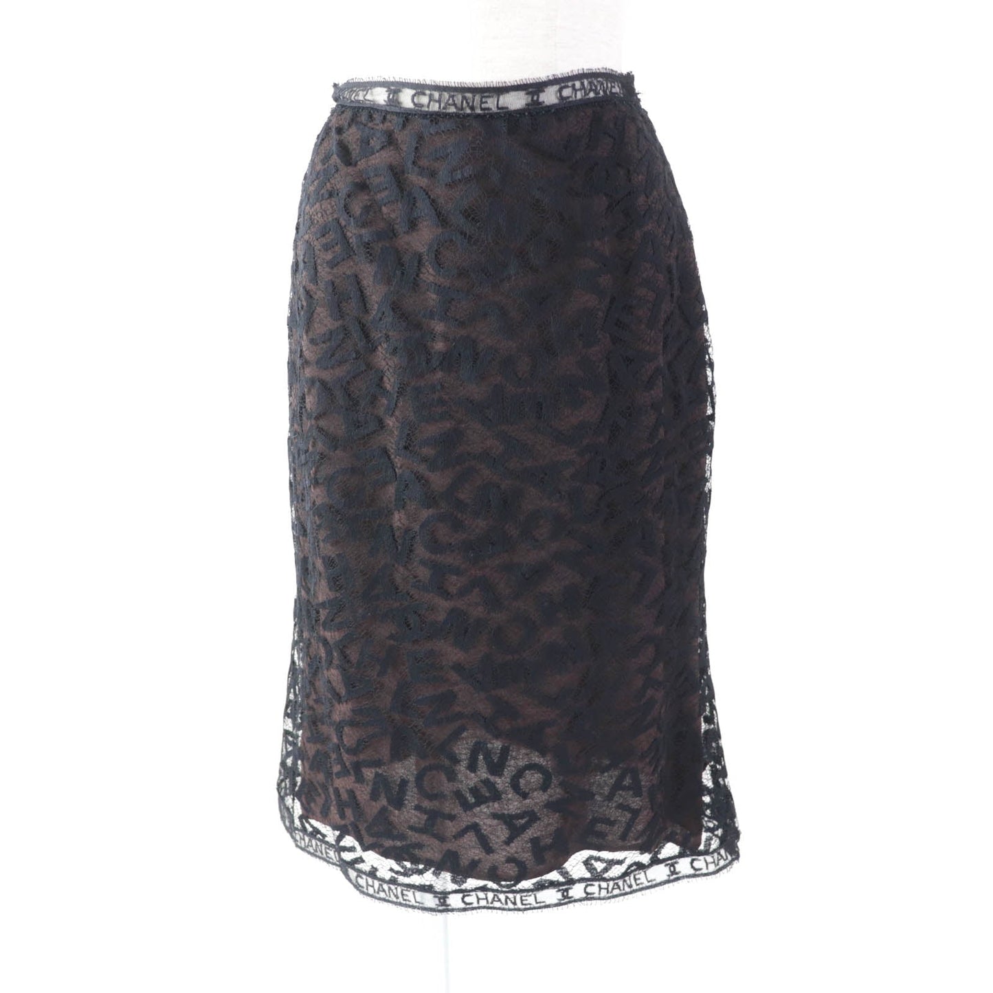 Chanel Logo Lace Knee Skirt Black 38 Classic Flap Tote