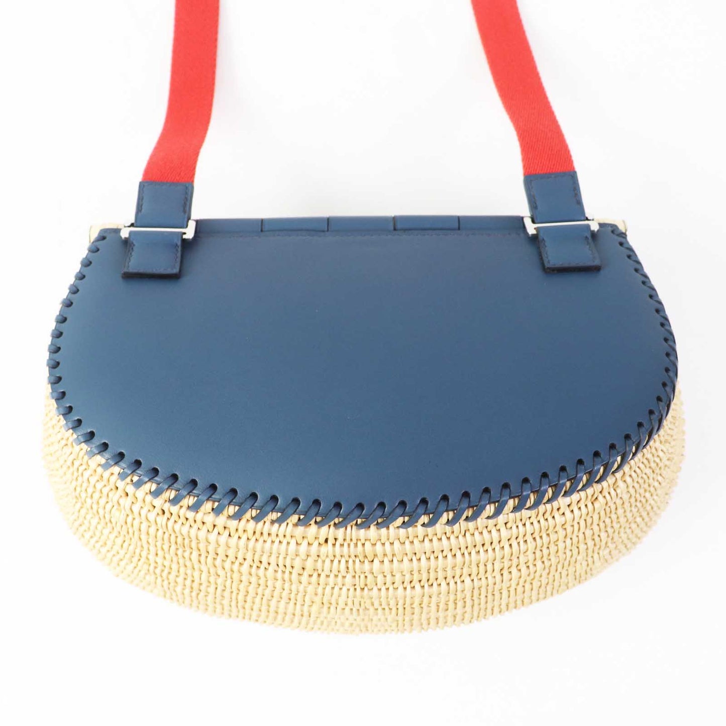 HERMES Shoulder Bag Swift Ocea Blue type Natural fishing basket Women