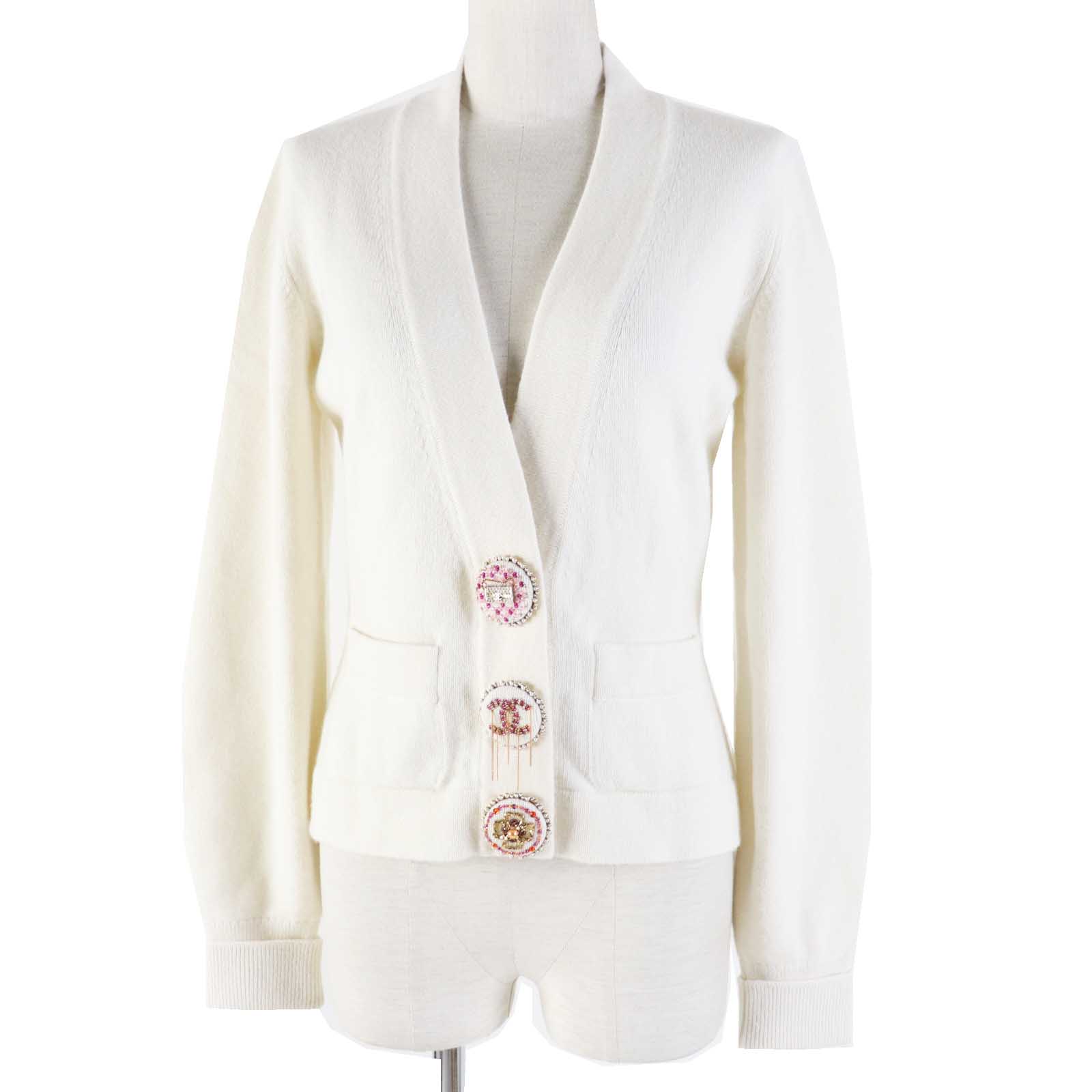 Chanel Cashmere Elastane Knit Cardigan White Classic Flap Tote