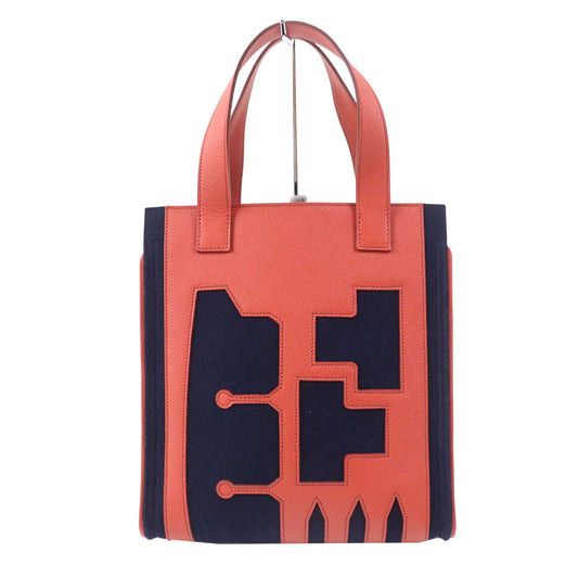 HERMES Tote Bag Main: Epsom, felt Coral Pink Navy Petit h Women