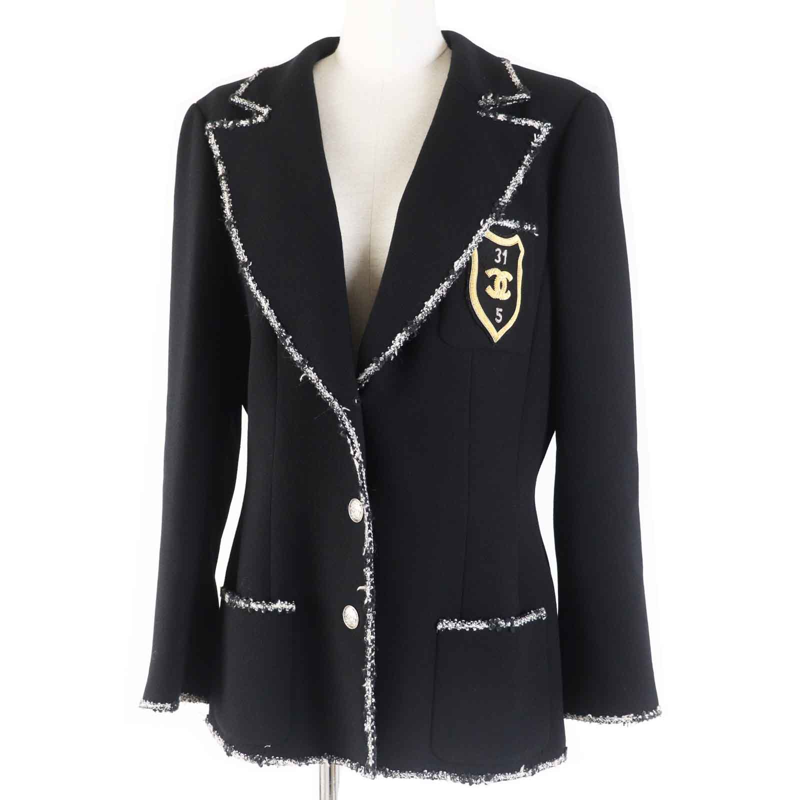 Chanel Wool COCO Mark Emblem Jacket Black Classic Flap Tote