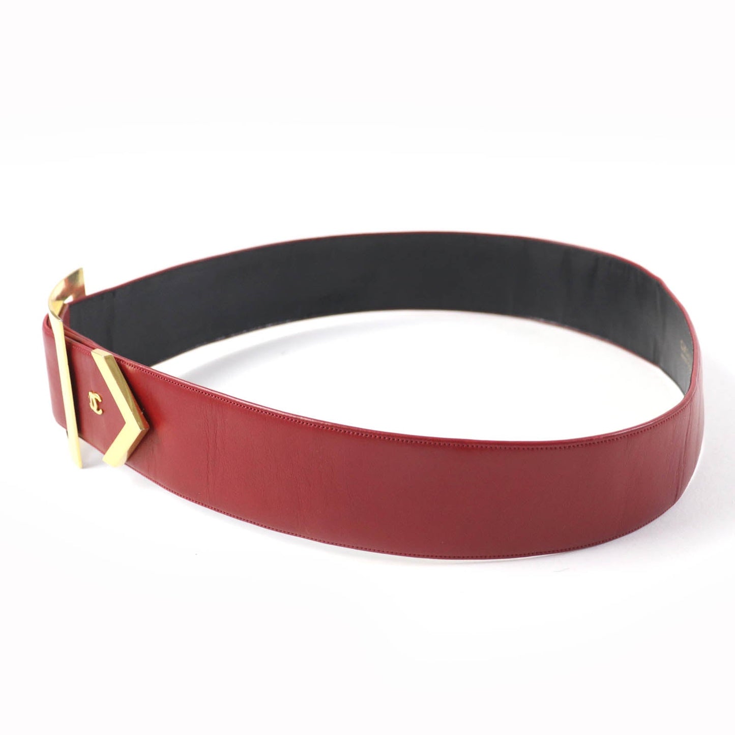 CHANEL Leather Belt Red Gold Women Classic Flap Tote