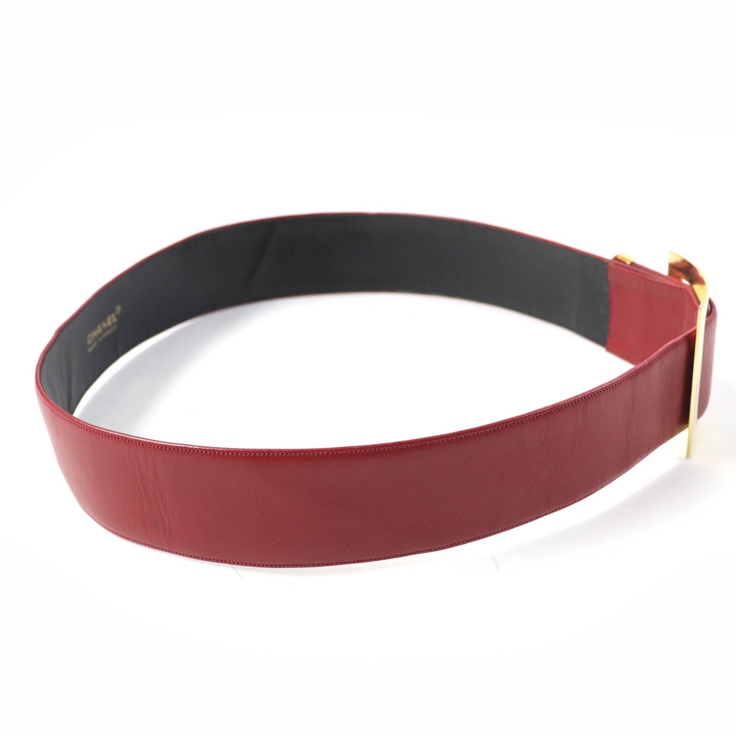 CHANEL Leather Belt Red Gold Women Classic Flap Tote