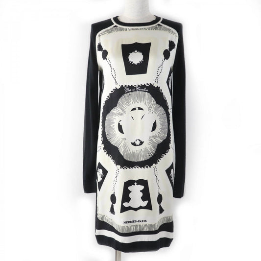 HERMES one piece Part: 100% silk, Main: 50% cashmere, Main: 50% silk, Part: 50% silk, Part: 49% cashmere Black White Poste et Cavalerie Sabre Bag Women 34