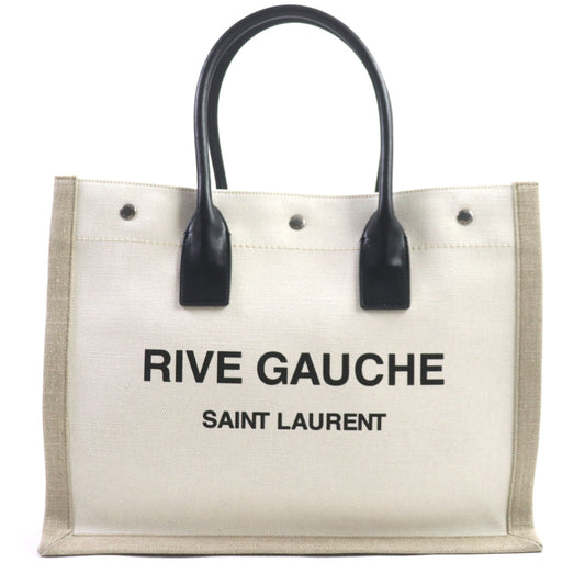 Saint Laurent Rive Gauche Canvas Leather Tote Bag