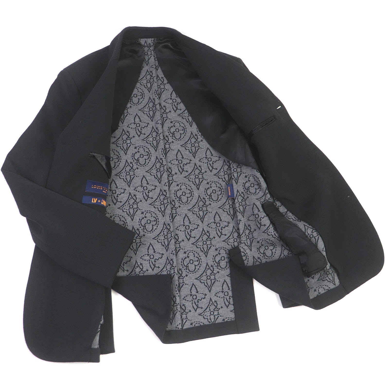 LOUIS VUITTON suit Outer: 59% wool, Outer: 37% cotton, Outer: 4% nylon, Lining: 74% cupra, Lining: 26% cotton black mens 46|36