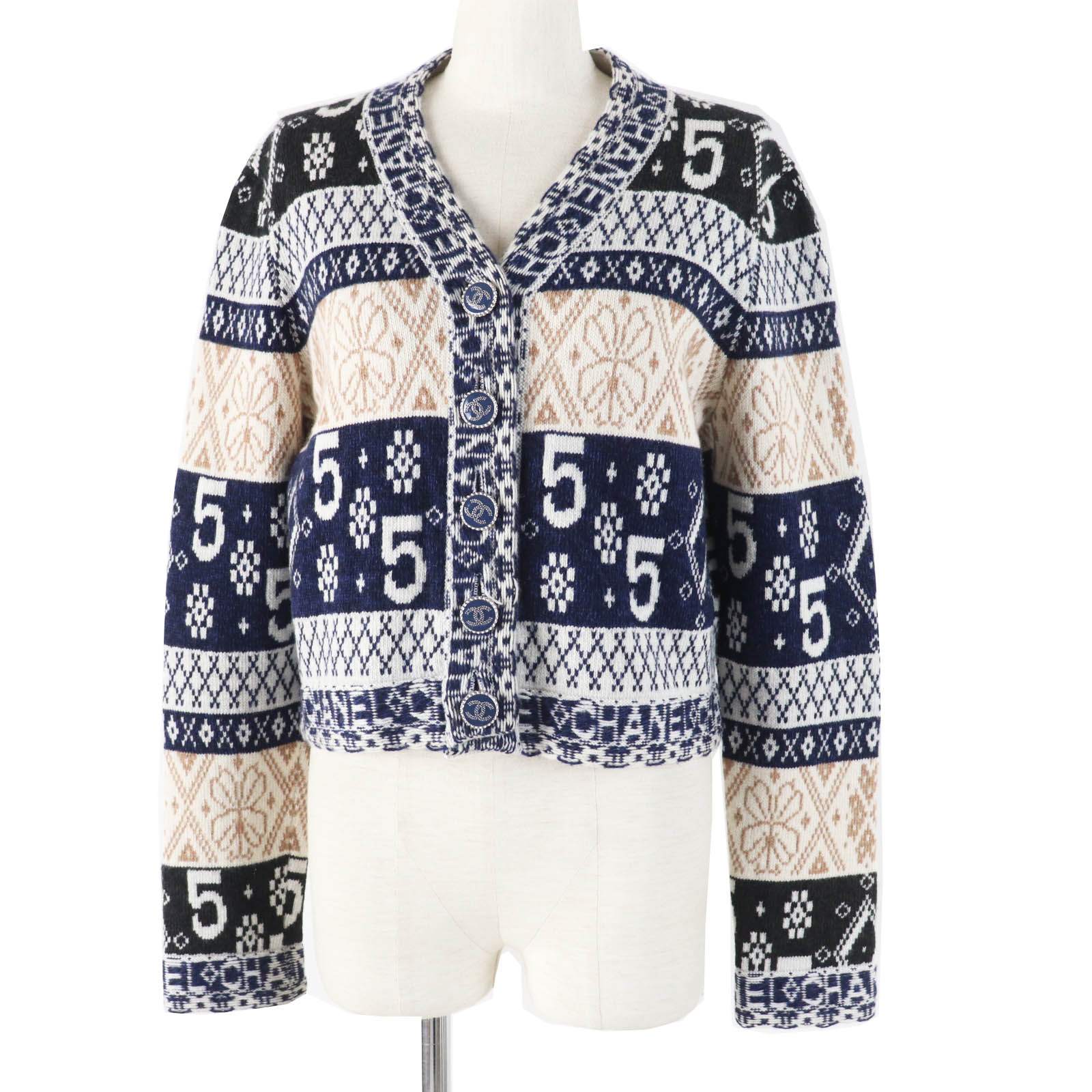 Chanel Cashmere Logo Print Cardigan Classic Flap Tote