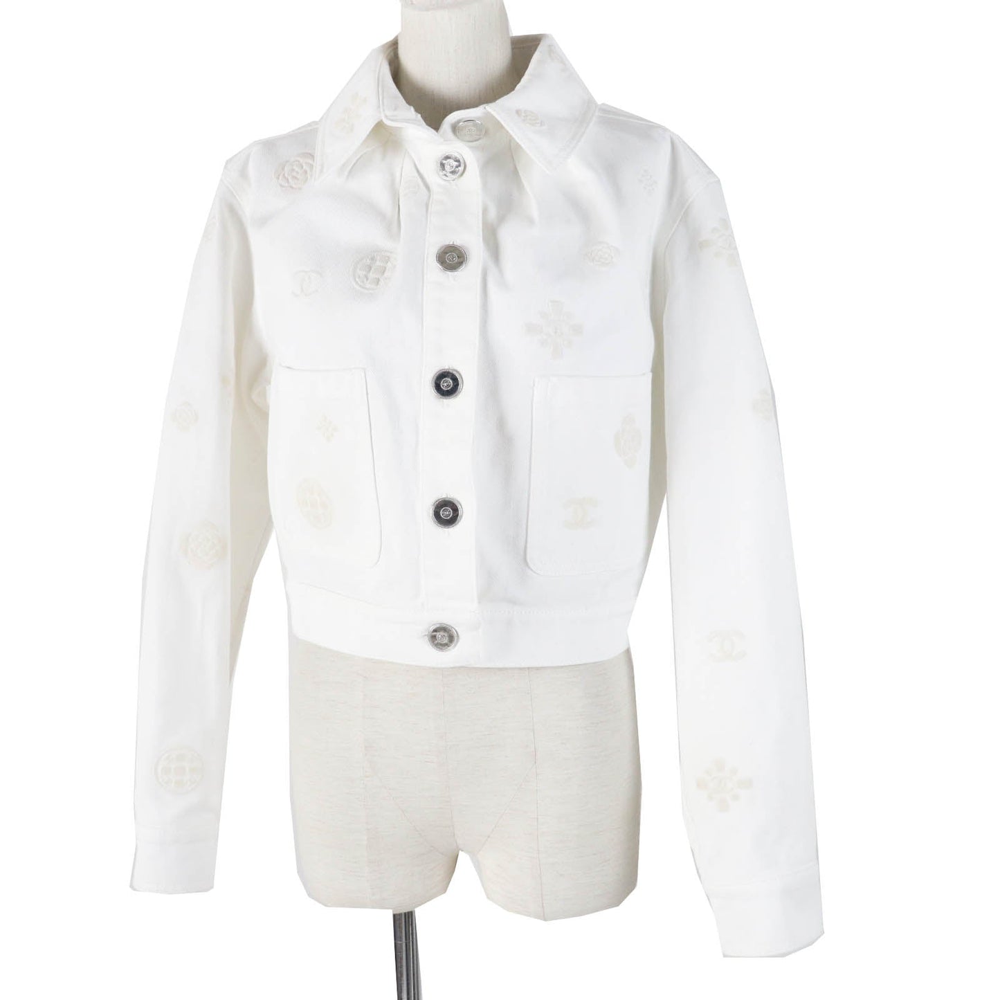 Chanel Cotton COCO Mark Button Camellia Embossed Cropped Jacket Classic Flap Tote