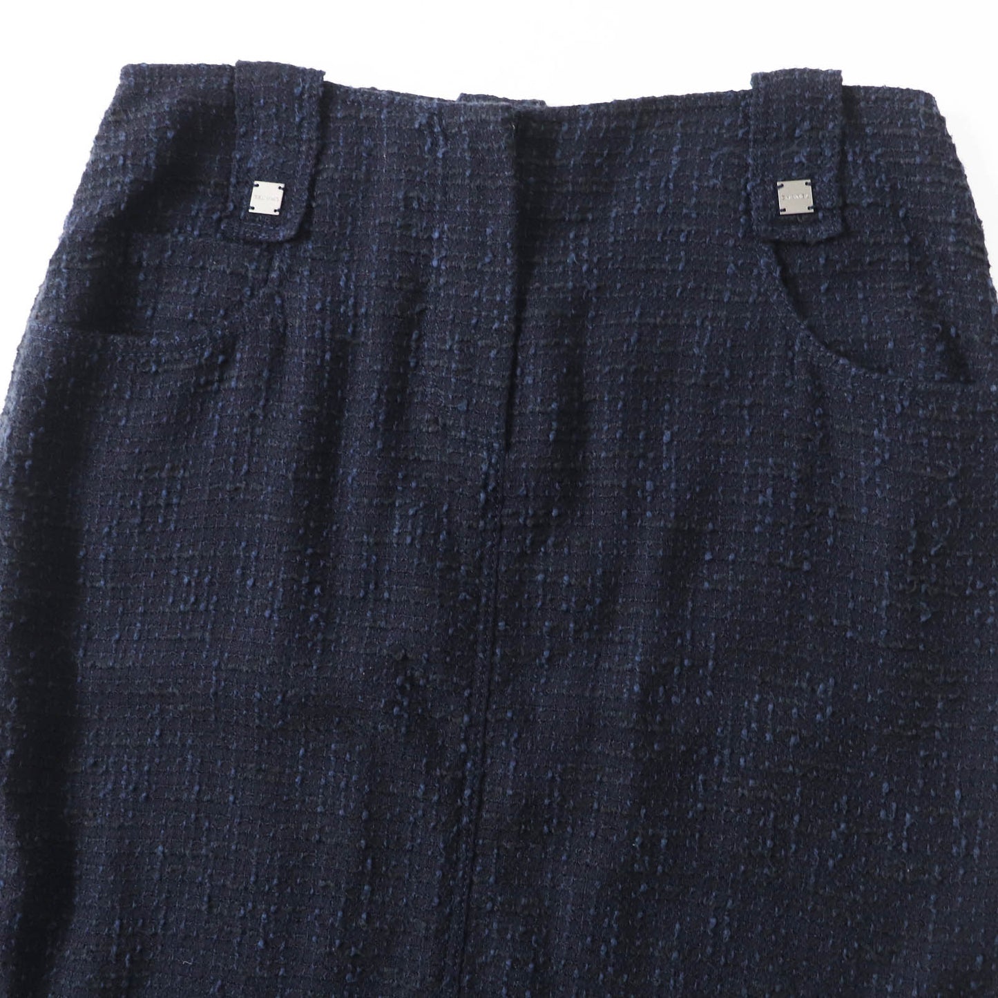 Chanel Wool Cotton Tweed Skirt Navy Black 40 Classic Flap Tote
