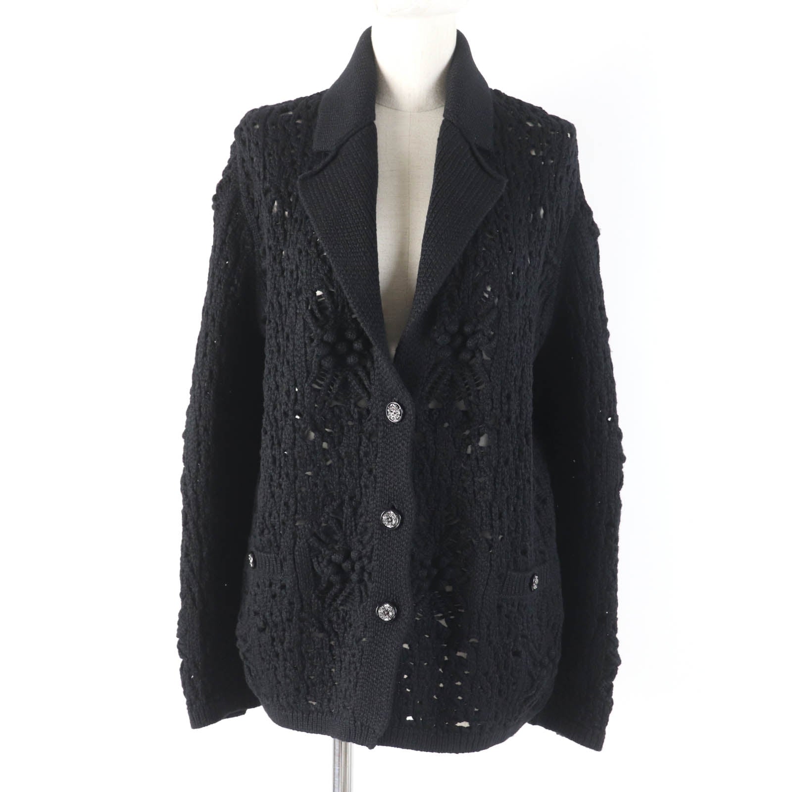 Chanel Cashmere Cardigan COCO Mark Button Black Classic Flap Tote