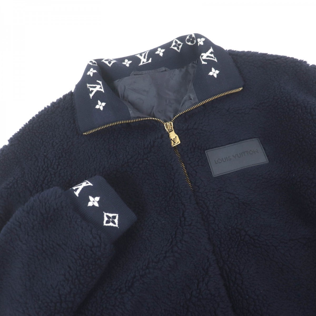 LOUIS VUITTON Blouson Outer material: 53% polyester, Outer material: 47% acrylic, Lining: 55% nylon, Lining: 45% cupra, Part: cowhide Navy mens L