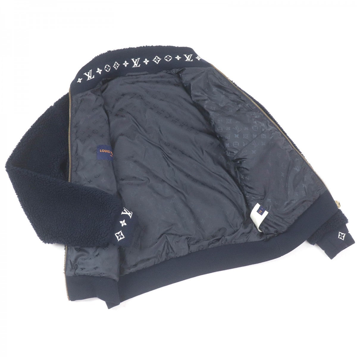 LOUIS VUITTON Blouson Outer material: 53% polyester, Outer material: 47% acrylic, Lining: 55% nylon, Lining: 45% cupra, Part: cowhide Navy mens L