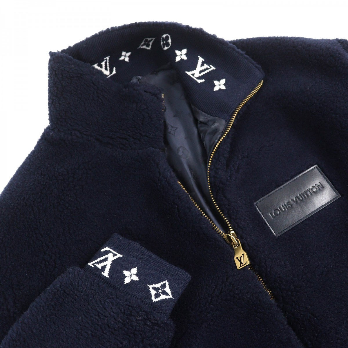 LOUIS VUITTON Blouson Main: 53% polyester, Main: 47% acrylic Naval Academy Leather patch fleece blouson mens L